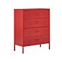 4 Drawer Chest Red Metal Steel Storage Cabinet Industrial Style