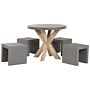 Outdoor Dining Set Grey Light Wood Fibre Cement For 4 People Table And Stools Modern Design Beliani