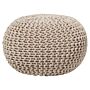 Pouf Ottoman Beige Knitted Cotton Eps Beads Filling Round Small Footstool 40 X 25 Cm