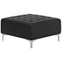 Ottoman Black Faux Leather Tufted Square Footstool Silver Legs