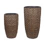 Set Of 2 Plant Pots Brown Pe Rattan Round With Plastic Insert