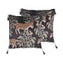 Set Of 2 Decorative Cushions Black Animal Print 45 X 45 Cm Leopard Motif