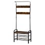 Homcom Coat Rack Stand Industrial Hallway Shoe Rack Removable Hooks Metal Wood Hangers Storage Cabinet Rustic Brown 72l×34w×185h(cm)