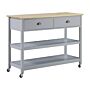 Kitchen Trolley Grey Light Wood Top 2 Shelves 2 Cutlery Drawers Casters