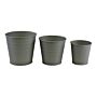 Set Of 3 Round Metal Planters, Green