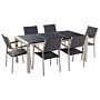 Garden Dining Set Black With Black Granite Table Top Rattan Chairs 6 Seats 180 X 90 Cm Triple Plate