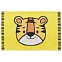 Area Rug Yellow Tiger Print 60 X 90 Cm Low Pile Runner For Children Playroom