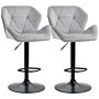 Homcom Set Of 2 Bar Stools With Backs, Velvet-touch Barstools W/ Metal Frame Footrest Triangle Indenting Moulded Seat Adjustable Height Swivel Grey