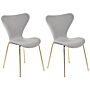 Set Of 2 Dining Chairs Light Grey With Gold Polyester Velvet Black Metal Legs Armless