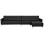 Corner Sofa Bed Black Faux Leather Tufted Modern L-shaped Modular 5 Seater Left Hand Chaise Longue