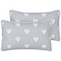 Set Of 2 Scatter Cushions Grey Cotton 30 X 50 Cm Embroidered Hearts Pattern