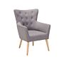 Armchair Grey Fabric Upholstery Buttoned Wooden Legs