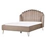 Bed Frame Taupe Velvet Upholstery Eu Double Size 4ft6 Metal Legs Retro Design Chanell Shell Headboard Beliani