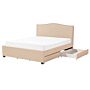 Bed Frame Beige Polyester Upholstered Drawer Storage 5ft3 Eu King Size Traditional Design