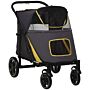 Pawhut Pet Stroller With Universal Front Wheels, Shock Absorber, One Click Foldable Dog Cat Carriage With Brakes, Storage Bags, Mesh Window Dark Grey