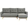 Left Corner Sofa Grey Fabric Upholstered With Sleeper Function Pull Out Cushioned Back Wooden Legs