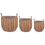 Set Of 3 Plant Baskets Brown Pe Rattan Round With Handles Synthetic Inlay