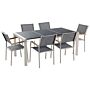 Garden Dining Set Grey With Black Granite Table Top 6 Seats 180 X 90 Cm Triple Plate