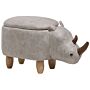 Animal Rhino Children Stool With Storage Light Grey Faux Leather Wooden Legs Nursery Footstool