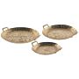 Set Of 3 Decorative Trays Gold Metal Trinket Jewellery Round Dish Textured Glamour