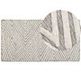 Area Rug White And Grey Wool 80 X 150 Cm Hand Woven Geometric Pattern