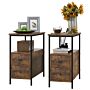 Homcom Set Of 2 Side Table, Narrow Bedside Table With 2 Drawers And Storage Shelf, Industrial End Table With Metal Frame For Small Spaces, Rustic Brown