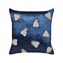 Scatter Cushion Navy Blue And Silver Velvet 45 X 45 Cm Square Handmade Throw Pillow Embroidered Flies Pattern Removable Cover