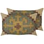 Set Of 2 Scatter Cushions Multicolour Jute And Wool 30 X 50 Cm Oriental Pattern Kilim Style Washed Out Earth Colours