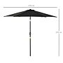 Outsunny 2.7m Garden Parasol Umbrella With Tilt And Crank, Outdoor Sun Parasol Sunshade Shelter With Aluminium Frame, Black