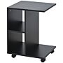 Homcom C-shape End Table Unique Storage Unit W/ 2 Shelves 4 Wheels Freestanding Home Office Furniture Cabinet Square Studio Black