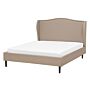 Bed Frame Beige Fabric Upholstery Eu Double Size