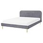 Bed Grey Velvet Upholstery Eu King Size Golden Legs Headboard Slatted Frame 5.3 Ft