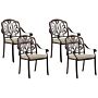 Set Of 4 Garden Dining Chairs Brown Aluminium With Cushions Outdoor