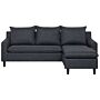 Corner Sofa Dark Grey Fabric Upholstery Dark Wood Legs Left Hand Chaise Lounge 3 Seater Pillow Back