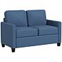 Homcom 2 Seater Sofa, Channel Tufted Modern Fabric Couch, Comfy Upholstered Loveseat With Spring Cushion, Back Pillow, For Living Room, Bedroom, Office, Blue