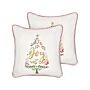 Set Of 2 Scatter Cushions White Velvet Fabric 45 X 45 Cm Christmas Tree Pattern Cotton Removable Covers