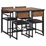 Dining Set Dark Wood Top Black Steel Legs Rectangular Table 110 X 70 Cm 4 Chairs Upholstered Seats