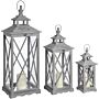 Set Of Three Wooden Lanterns With Traditional Cross Section