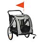 Pawhut Dog Bike Trailer 2-in-1 Pet Stroller Cart Bicycle Carrier Attachment For Travel In Steel Frame With Universal Wheel Reflectors Flag Grey