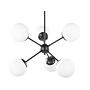 Pendant Lamp Black Metal 100 Cm 6-lightbulb Fixture White Glass Globe Shades