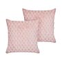 Set Of 2 Scatter Cushions Pastel Pink Faux Fur 43 X 43 Cm Fluffy Throw Pillow Honeycomb Geometric Pattern Removable Cover With Filling