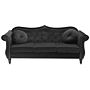 Sofa Black Velvet 3 Seater Nailhead Trim Button Tufted Throw Pillows Rolled Arms