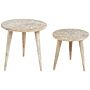 Set Of 2 Nesting Side Tables White Distressed Light Mango Wood Round End Side Tables