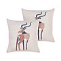 Set Of 2 Decorative Cushions Beige Animal Print 45 X 45 Cm Antelope Motif Modern Safari Decor