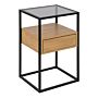 Randolf Square Bedside Table With 1 Drawer In Black And Oak