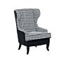 Wingback Chair Black And White Fabric Houndstooth Armchair Button Tufted Wooden Legs