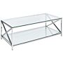 Coffee Table Transparent Glass Top Silver Stainless Steel Frame 40 X 60 Cm