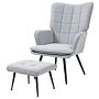 Homcom Armchair With Footstool, Living Room Chair, Linen Accent Chair, Light Grey