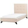 Bed Frame Beige Upholstery 90 X 200 Cm Eu Single Size 3ft Tufted Headboard Rubberwood Legs Slatted Frame