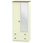 Warwick Double 2 Drawer Mirror Wardrobe In Cream Ash & Modern Oak